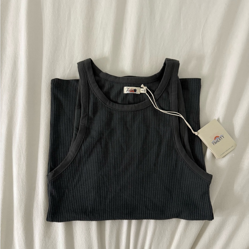 Faherty Black Ribbed Tank Top